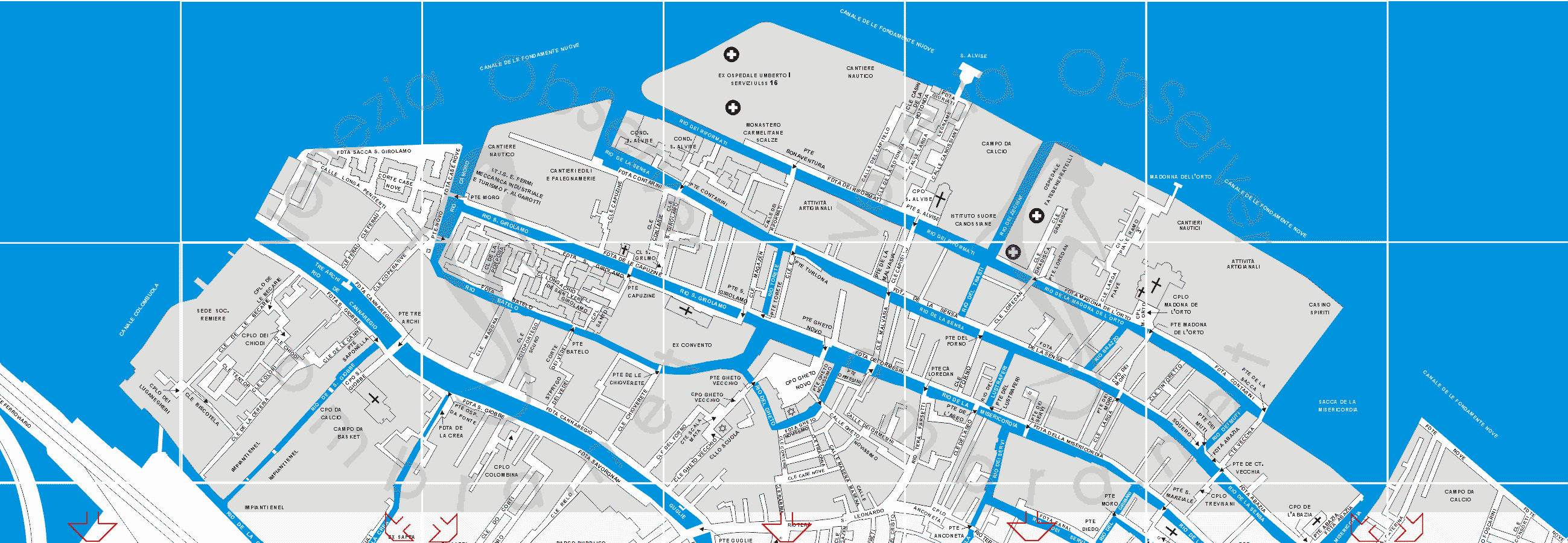 map of Venice Cannaregio Alta with venetian itineraries