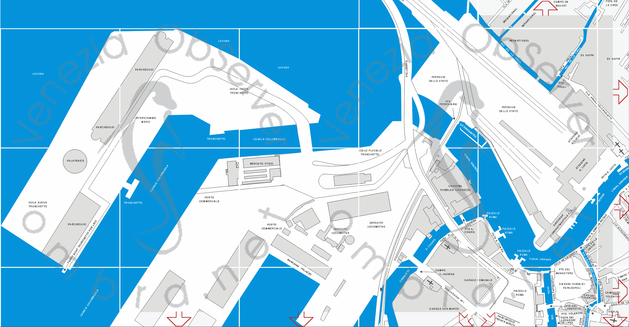 map of Venice Tronchetto Piazzale Roma Ferrovia with venetian itineraries