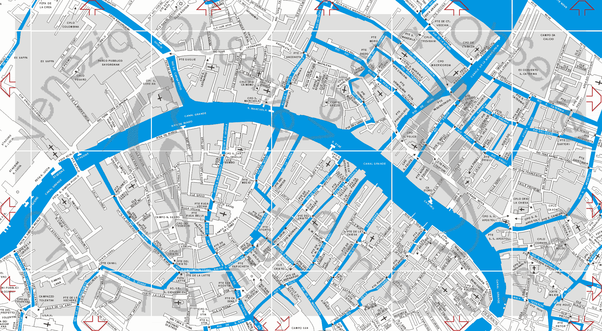 map of Venice Ferrovia Rialto with venetian itineraries
