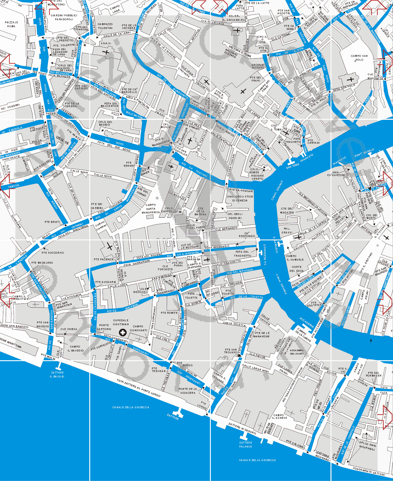 map of Venice P.zle Roma Accademia Santo Stefano with venetian itineraries