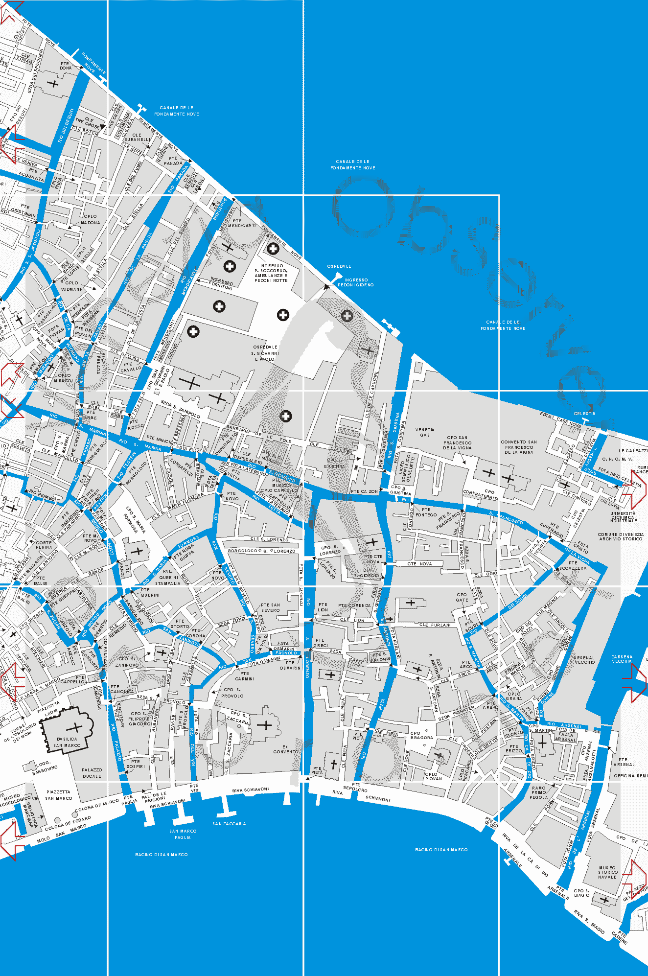 map of Venice Fondamente Nove S.S. Giovanni e Paolo Riva Schiavoni with venetian itineraries